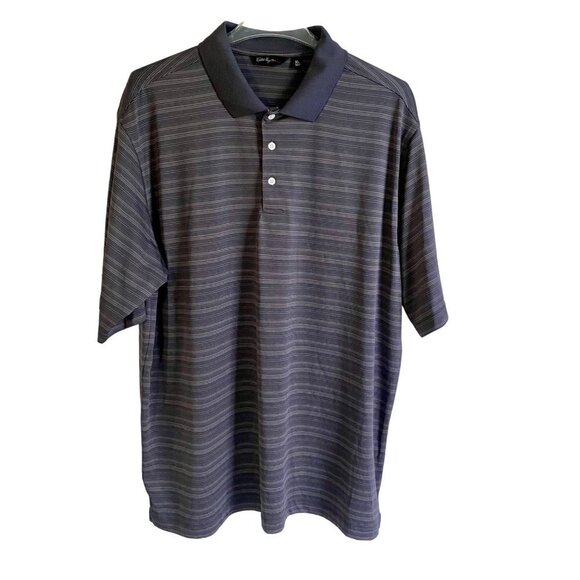 Walter Hagen Essentials Gray Black Striped Polyester Polo Shirt Men's Size XL - Picture 1 of 10